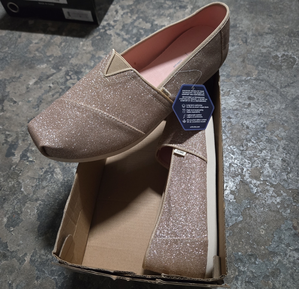 Toms Rose Gold Glitter Slip-On Flats